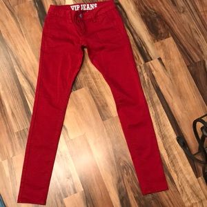 Red skinny jeans